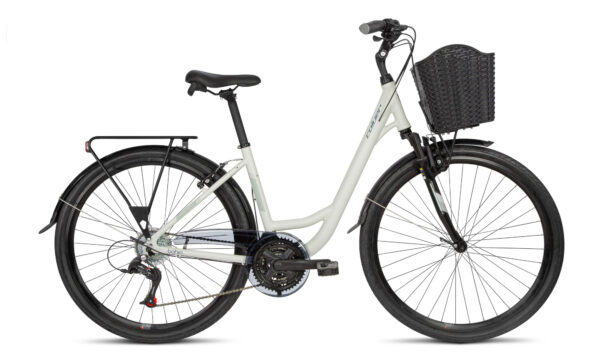 Vista lateral de una bicicleta Coluer Bahía 721, diseñada para carretera con cuadro de aluminio, horquilla de carbono y componentes Shimano, ideal para ciclistas que buscan rendimiento y fiabilidad en rutas asfaltadas.