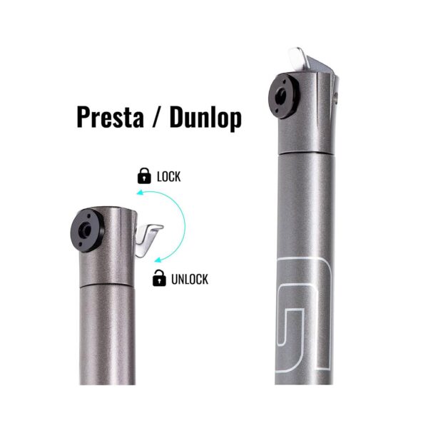 La Bomba Mini Inflador Telescópica Giyo GM-04LT es una herramienta compacta y de alta calidad diseñada para ofrecer un inflado rápido y eficiente en tus rutas. Fabricada en aluminio CNC, es ligera, resistente y perfecta para ciclistas que buscan una bomba portátil para llevar en sus salidas.