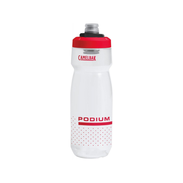 Botella CamelBak Podium 710ml con tapa autosellante, fácil de apretar, libre de BPA, ideal para ciclismo y deportes.