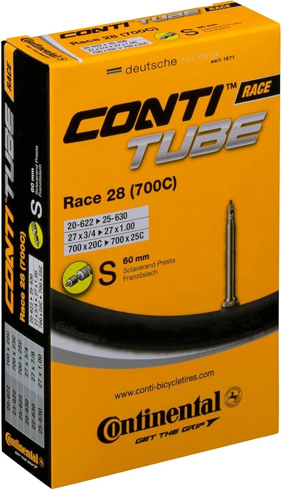 La 🛞 Continental Race 700x20c - 700x25c Presta 60mm es la cámara ideal para tu bicicleta de carretera 🚲. Compatible con neumáticos de 20c a 25c, ofrece un excelente rendimiento, resistencia y ligereza 💪. Su válvula Presta de 60 mm permite un inflado rápido y preciso 🔧, perfecto para mantener tu bici lista para cada ruta. ¡Disfruta de la máxima seguridad y eficiencia en cada pedaleo! 🌟