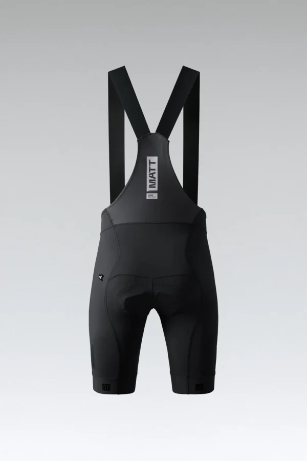 Culotte de ciclismo negro con tirantes transpirables, badana K10 Graphene y bandas elásticas en los muslos para un ajuste cómodo y seguro.