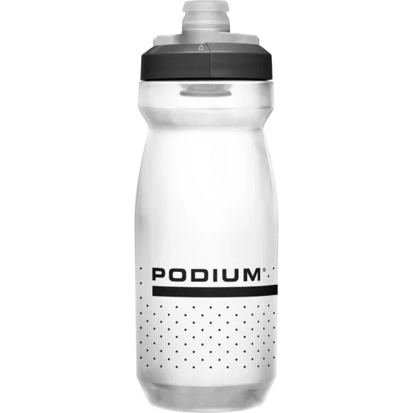 Botella CamelBak Podium 620ml con tapa autosellante, fácil de apretar, libre de BPA, ideal para ciclismo y deportes.