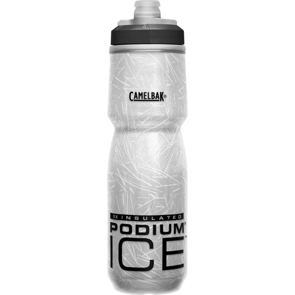 Botella CamelBak Podium Ice 620ml con aislamiento de aerogel, tapa autosellante, libre de BPA y fácil de limpiar, ideal para ciclismo.