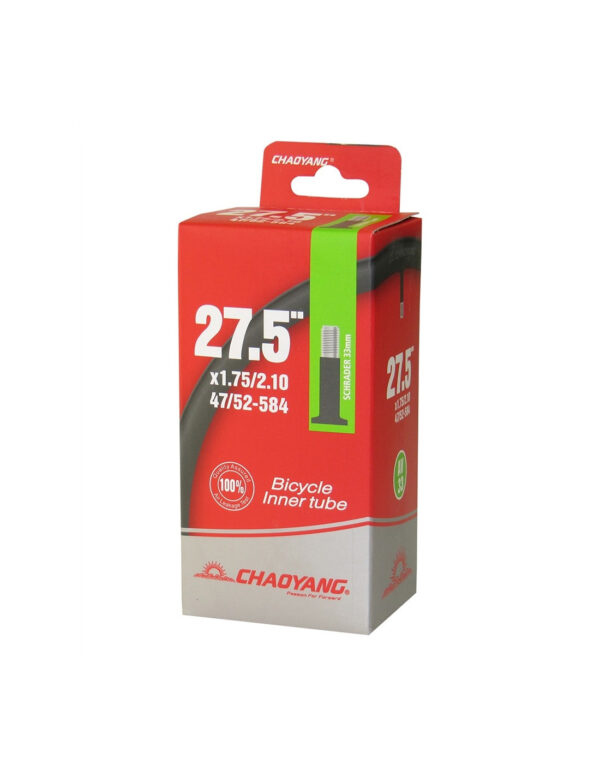 La 🛞 Cámara Chaoyang 27,5x1.75/2.10 AV es la opción perfecta para tu bicicleta de 27,5″ 🚲. Compatible con neumáticos de 1.75 a 2.10, esta cámara ofrece resistencia y durabilidad 💪. Su válvula AV asegura un inflado rápido y sencillo 🔧, para que puedas disfrutar de tus rutas con total confianza. ¡Mantén tu bici en su mejor estado y sigue pedaleando sin preocupaciones! 🌟