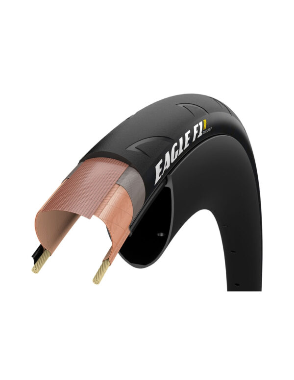 "Cubierta Eagle F1 R Tubeless para ciclismo de carretera, con diseño de alto rendimiento, agarre superior y gran resistencia al desgaste."