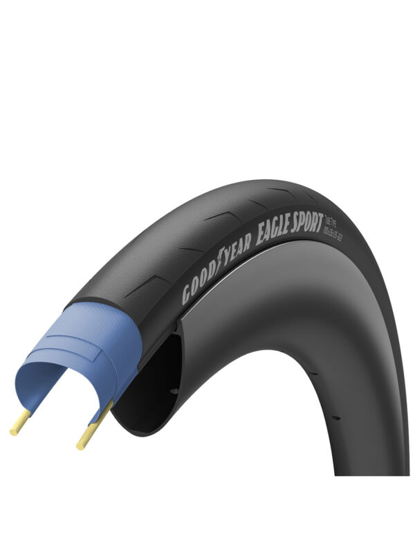 "Cubierta Eagle Sport plegable, diseñada para ciclismo en carretera con gran agarre, durabilidad y rendimiento en todo tipo de condiciones."