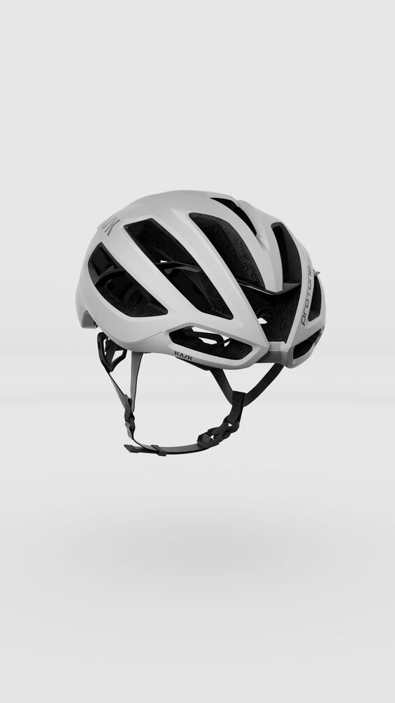 "Casco Kask Protone Icon en color blanco, con diseño aerodinámico, sistema Octo Fit+, ventilación avanzada y tecnología MIT para mayor seguridad."
