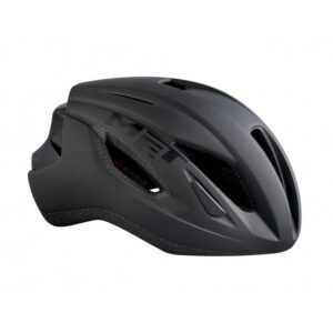 Casco MET Strale Negro, carcasa In-Mould, poliestireno absorbente, ajuste Safe-T Duo, almohadillas antialérgicas, hebillas antideslizantes, adhesivos reflectantes, luz LED integrada, peso 255 g (Talla M) - 290 g (Talla L).