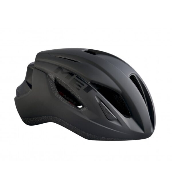 Casco MET Strale Negro, carcasa In-Mould, poliestireno absorbente, ajuste Safe-T Duo, almohadillas antialérgicas, hebillas antideslizantes, adhesivos reflectantes, luz LED integrada, peso 255 g (Talla M) - 290 g (Talla L).