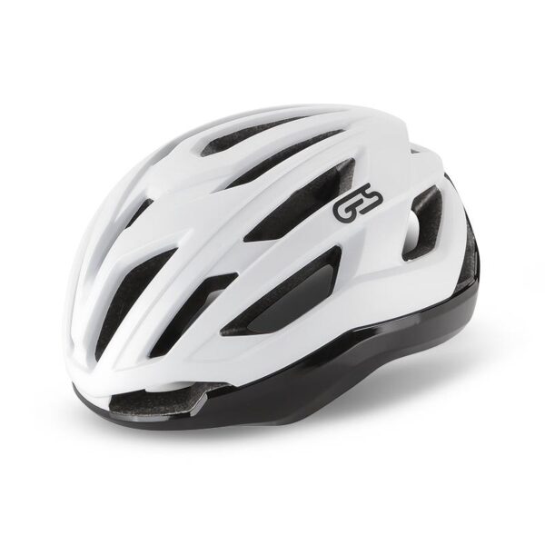 Casco GES Huez para ciclismo de carretera y gravel, diseño ligero, tecnología In-Mould, ventilación con 20 orificios, espumas selladas y tallas M y L.