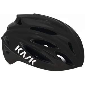"Casco Kask Rapido en color negro, diseño aerodinámico con 24 ventilaciones, sistema Up'N'Down y tecnología MIT, ideal para ciclismo de carretera y MTB."