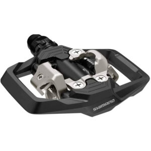 "Pedales Shimano PD-ME700 automáticos, compatibles con SPD, diseño robusto y amplio para enduro, trail y all-mountain, incluyen calas SM-SH51."