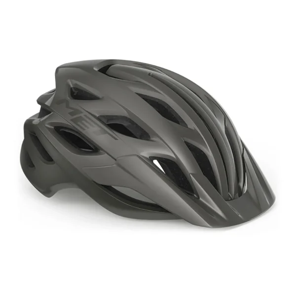 "Casco MET Veleno en color titanio metálico, diseñado para MTB, gravel y carretera, con ventilación avanzada, ajuste ergonómico y perfil trasero extendido."