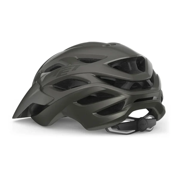 "Casco MET Veleno en color titanio metálico, diseñado para MTB, gravel y carretera, con ventilación avanzada, ajuste ergonómico y perfil trasero extendido."