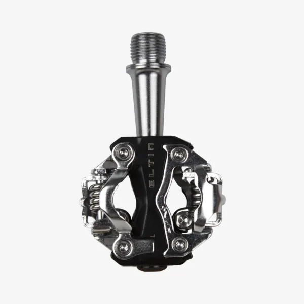 "Pedales MTB automáticos Eltin compatibles con SPD, diseño resistente y funcional, ideales para ciclismo de montaña, incluyen calas."
