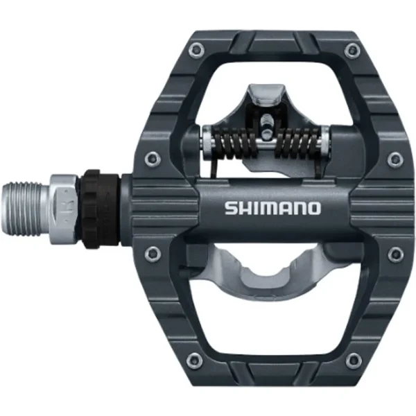 "Pedales Shimano EH500 SPD de doble cara, lado plano y lado automático, ligeros y resistentes, ideales para ciclismo urbano y rutas deportivas."