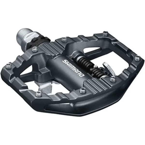 "Pedales Shimano EH500 SPD de doble cara, lado plano y lado automático, ligeros y resistentes, ideales para ciclismo urbano y rutas deportivas."