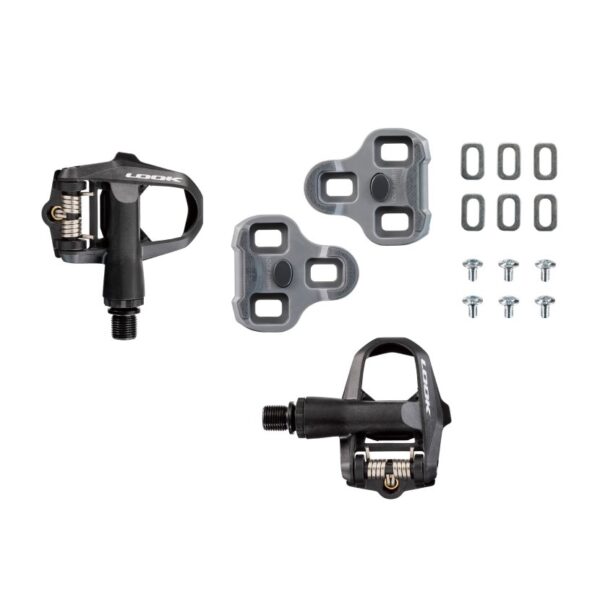 Pedales Look Kéo 2 Max Granfondo, con cuerpo de composite, eje de Chromoly, lámina de acero inoxidable y superficie de contacto optimizada, ideales para ciclismo de carretera.