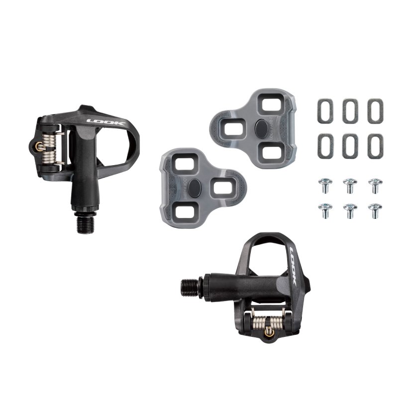 Pedales Look Kéo 2 Max Granfondo, con cuerpo de composite, eje de Chromoly, lámina de acero inoxidable y superficie de contacto optimizada, ideales para ciclismo de carretera.
