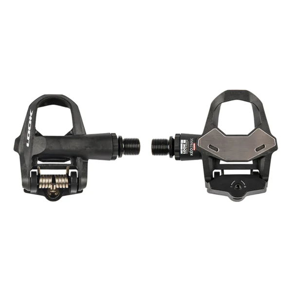 Pedales Look Kéo 2 Max 2018 negros, con cuerpo de composite, eje de Chromoly+, lámina de acero inoxidable, ajuste de tensión y superficie de contacto de 500 mm², ideales para ciclismo de carretera.