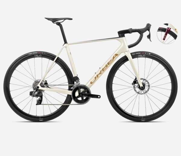 Bicicleta Orbea Orca Carbon OMR 2024 con SRAM Rival eTap AXS, frenos de disco, ruedas Oquo RP35PRO y cubiertas Vittoria Corsa N.Ext G2.0.
