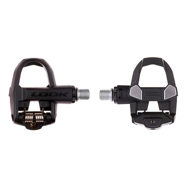 Pedales Look Kéo Classic 3 Plus negros, con cuerpo de composite, lámina de acero inoxidable, eje de Chromoly, ajuste de tensión y superficie de contacto amplia, ideales para ciclismo de carretera.