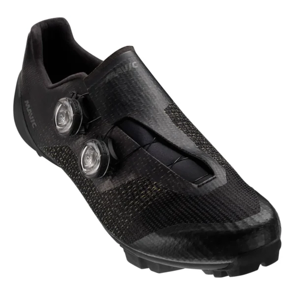 Zapatillas Mavic Ultimate XC negras para ciclismo, con tecnología Matryx, suela de carbono y sistema BOA L6, ideales para XC, ciclocross y gravel.