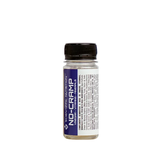 Suplemento líquido anti-calambres NO-CRAMP de Scientiffic Nutrition: monodosis con vinagre de manzana, electrolitos y vitaminas para efecto inmediato.