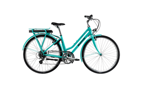 Bicicleta eléctrica urbana Bianchi E-Spillo Classic Lady 8sp con diseño clásico para mujer, motor trasero y 8 velocidades Shimano.