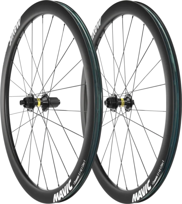 Juego de ruedas Mavic Cosmic S 42 Disc de carbono para bicicleta de carretera – 42 mm, Tubeless Ready, freno de disco, buje ID360 – disponible en Bikes Moncayo.