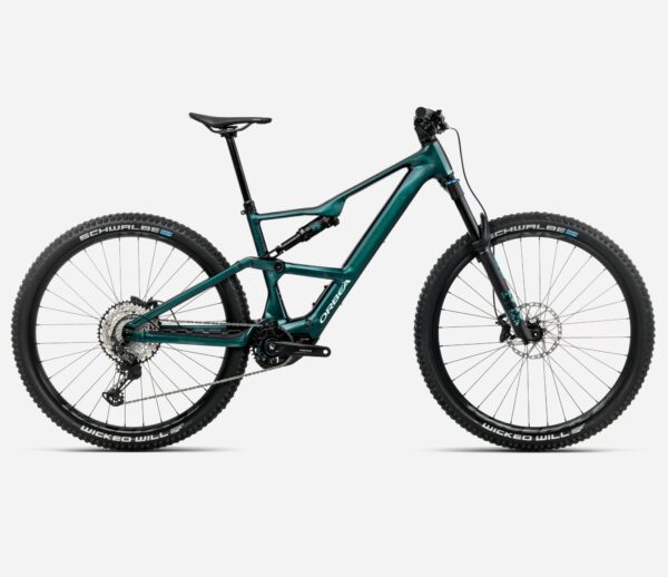 Orbea Rise SL H10 2026 eléctrica de montaña, cuadro aluminio 140 mm, motor Shimano EP6 RS Gen2, ruedas 29”, FOX 36 Performance, color gris oscuro vista lateral